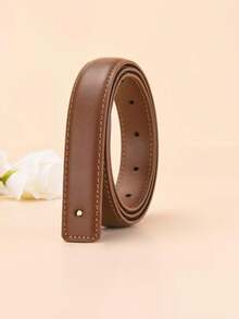 2/1pc 2.5cm Wide Buckle-Free Smooth Leather Belt For Women, Headless Pin Buckle, Flat-Back Design - Multicolor - View 3
