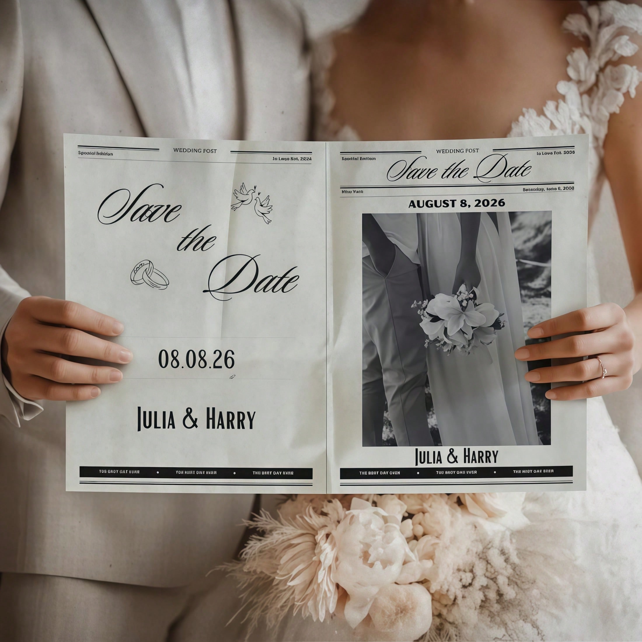 1/2 pezzi cartellone di giornale personalizzato per matrimonio, Foto & Testo personalizzati, Annuncio Save The Date, Decorazione per fidanzamento e