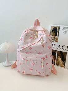 1pc Back To School Bow Pattern Backpack, Large Capacity Polyester Commuter Daily Bag, Multi-Layer Storage Casual School Bag, Lightweight Travel Backpack, Suitable For Girls, Fresh Graduates, Young People, Applicable For Back To School, Daily Commute, Shopping, Short Trips And Outdoor Leisure Travel - 2281 - View 14