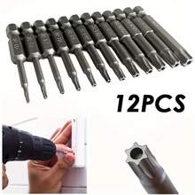 12pcs 50mm Magnetic Screwdriver Bit Set 1/ 4 Hex Screw Driver Bit Extension Adapter Security Head Star Hexagonal Handle Hollow Plum Blossom Bit Set - 12-piece Hollow Screwdriver Bit Set - View 1