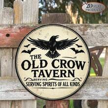2D Flat - A Vintage French "Old Crow Tavern" Wooden Wall Halloween Decoration, Featuring Crow And Bat Designs With Gothic Lettering - Made Of Wood, Suitable For Indoor/Outdoor Use, Perfect For Home, Cafe - Multicolor - View 4