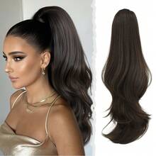 7JHH WIGS 28-Inch Long Mocha Brown Body Wave Ponytail Extension For Women Drawstring & Clip-In Secured, Synthetic Hairpiece Perfect For Everyday Styling Use, Halloween - Mocha Brown - View 8