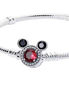 1pc S925 Sterling Silver Red Diamond Chain Link Snake Bone Bracelet, DIY Compatible With Pendant Beads, Perfect For Girls' Daily Wear - Red - View 2