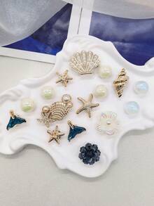 16件組金色海洋貝殼海星樹脂鞋飾 DIY配件 美人魚尾花朵仿珍珠鞋夾裝飾 - 多色16PCS Style No.340 - 查看 9