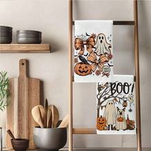 2 PIEZAS Toallas de Cocina con Estampado de Calabaza de Halloween, Lazo y Fantasma, 40*60cm Estilo de Dibujos Animados Rectangular de Microfibra, Toallas de Cocina, Paños de Plato, Manteles, Toallas de Mano, Decoración de Cocina, Decoración del Hogar de Halloween, Regalo de Inauguración de Casa para Vecinos, Perfecto para Uso en Cocina y Baño, Adecuado para Amas de Casa y Reuniones Familiares, Gran Valor, Esencial del Hogar - Blanco - Ver 9