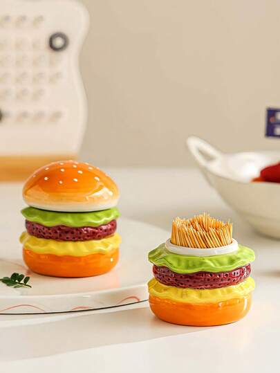 1 Adet Yaratıcı Premium Şık Hamburger Seramik Kürdanlık, Kürdan, Temizlik Çubuğu, Makyaj Fırçası ve Kalem Tutucu, Batı Restoranları, Çin Restoranları, Mutfak Yemek Masaları İçin Uygun