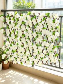 1pc Artificial Cherry Blossom Expandable Wooden Lattice Fence, Outdoor Privacy Protection Floral Screen, Decorative Fence With Artificial Hedge And Floral Concealment Function, Expandable Flower Rack, Suitable For Balcony, Patio And Outdoor, UV Resistant Fence, Privacy Screen, Suitable For Garden, Wedding Decoration Background, Home Garden Decoration - Multicolor - View 5