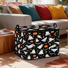1pc Large Foldable Zipper Storage Box, Cute Bow Ghost Halloween Storage Box, Premium Style Element Print, Perfect For Home And Travel Storage - Multicolor - View 4