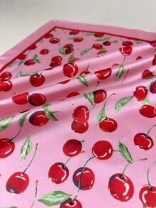 1pc Women's Cherry Print Elegant Scarf, Satin Neckerchief Headscarf, Accessory For Dress - Pink - View 5