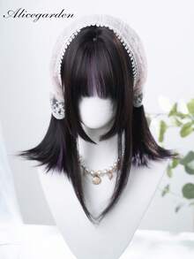 alicegarden 18-Inch Long Synthetic Wig Featuring A Natural Straight Style A Stunning Multicolor. Designed With Bangs , This False Hairpiece Is Perfect For Ms Daily Party Cosplay Use, Offering A Natural And Natural Durable Wig Gift For Ladies. (No Accessories), Halloween - Multicolor - View 3