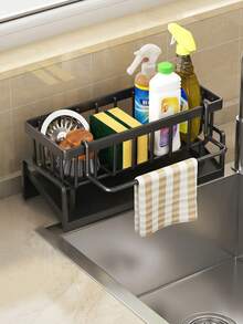 1pc Multifunctional Sink Drain Rack, Dish Sponge Holder, Kitchen Utensil Drain Rack, Sink Dishwasher Storage Rack, Upgraded Material. Kitchen Storage Rack, Sink Towel And Mat, Sink Storage Rack. - Multicolor - View 3