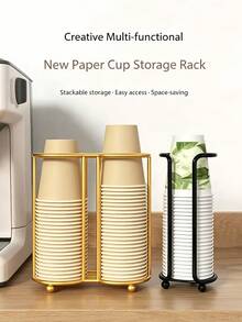 Minimalist Paper Cup Holder, Open Front Design For Easy Access, Desktop Coffee & Tea Cup Storage Rack, Cup Organizer, Suitable For Coffee Bar, Office Desk, Office, Home Kitchen Decor Accessories, Dining Table Accessories, Kitchen Gadgets, Back To School Season - Multicolor - View 8