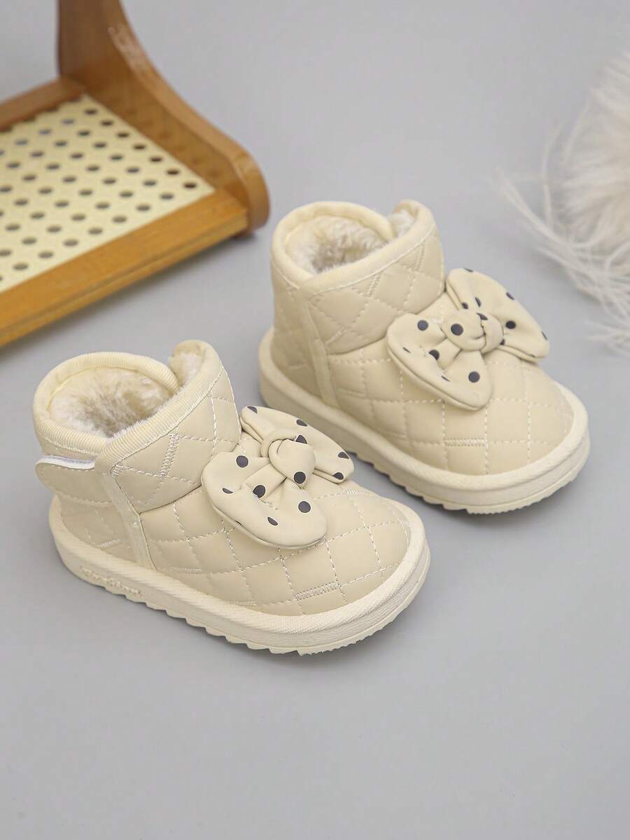可愛粉色與米色女童保暖內裡雪地靴，防滑幼兒踝靴