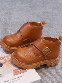1 Pair 2026 Edition Women's Leather Chunky Heel Metal Buckle Ankle Boots, Vintage Style, Suitable For Casual And Party Wear - Brown - View 8