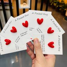 1pc/5pcs/10pcs Red Heart Pocket Hug Card With Resin Heart Charm, Cute Healing Style Encouragement Blessing Mini Card, Gift, Suitable For Family, Friends, Lovers, Colleagues, Valentine's Day, Birthday, Wedding Small Gift - Heart Pocket Hug Card - View 6