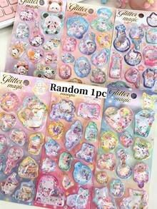 Kawaii Cartoon Liquid Shaker 3D Stickers Cute Panda Cat Glitter Sequins Puffy Stickers For Journal Scrapbook DIY Kids Decorative Stationery Stickers - Color - View 14