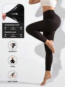 Suprenx Legging Pembentuk Tubuh Tanpa Jahitan untuk Wanita, Celana Kompresi Pinggang Tinggi Pengontrol Perut dan Pengangkat Bokong, Hitam - Hitam - View 4