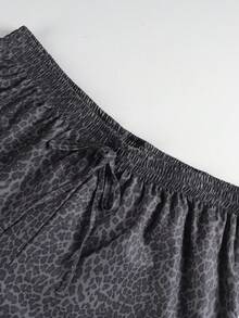 Women's Plus Size Leopard Print Drawstring Straight Leg Long Fabric Pants Vacation - Grey - View 7