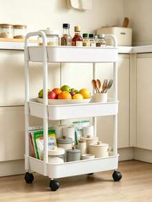 3/4/5-Tier Movable Storage Rack, Home Floor Trolley, Kitchen Multi-Layer Cart, Bathroom Storage Cart, Bedroom Snack Storage Rack, Bookshelf, Home Decor, Living Room Storage, Suitable For Living Room, Kitchen, Bedroom, Bathroom - White - View 5
