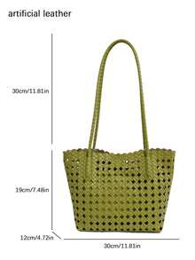 Retro Versatile Simple Solid Color Tote Bag, Niche Design Personalized Hollow Shoulder Bag, Equipped With Small Bags In The Same Color Series, - Green - View 6