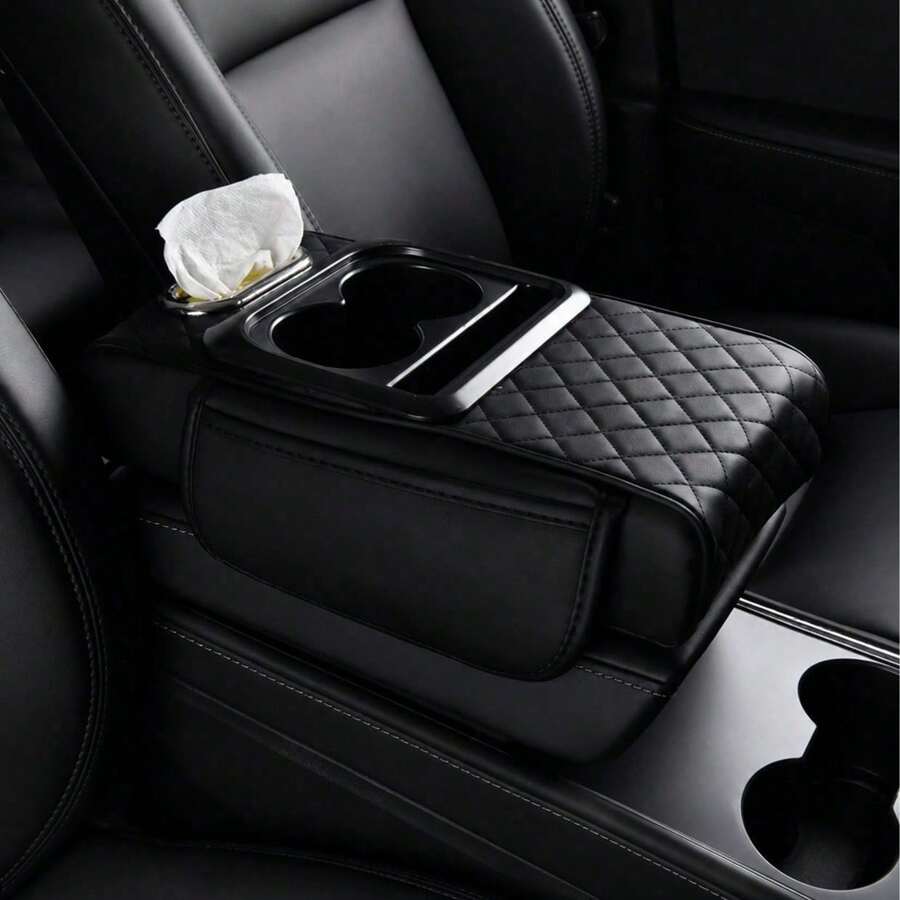 5-In-1 Car Storage Box Black/Brown Car Armrest Pad, Car Center Console Box, High-End Material Car Accessories Ergonomic Armrest Box, Upgrade Driving Comfort Car Interior Accessories
