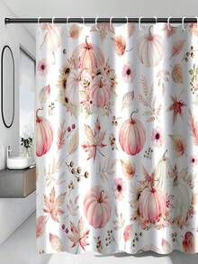 1/4pcs Thanksgiving Autumn Harvest Pink Maple Leaf Pumpkin Shower Curtain Set, With 12 Hooks Waterproof Polyester Shower Curtain, Bathroom Curtain, Privacy, Thickened, Durable Quick Dry - A - View 17
