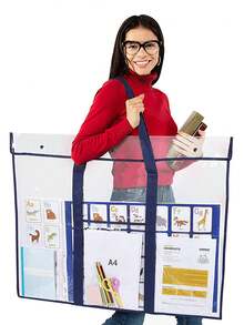 Large Transparent PVC Art Portfolio Tote Bag With A4 Pocket And Snap Closure, Waterproof Poster Storage Bag, Reusable Clear Handbag, Suitable For Art Blueprints, Teaching Flashcards, Portable Shoulder Bag, Ideal For Teachers, Students, Artists, Office Workers, School, Classroom, Picnic, Beach, Travel Practical Gift, Travel Essential - Multicolor - View 8