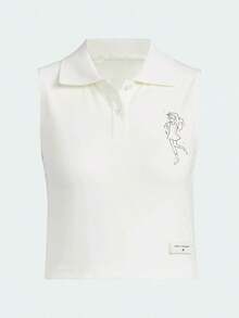 Adidas Small Size Spring/Summer Women's Cute Short Athletic Tank Top, Fitted Sleeveless Polo Neck Vest JP0722 - White - View 1