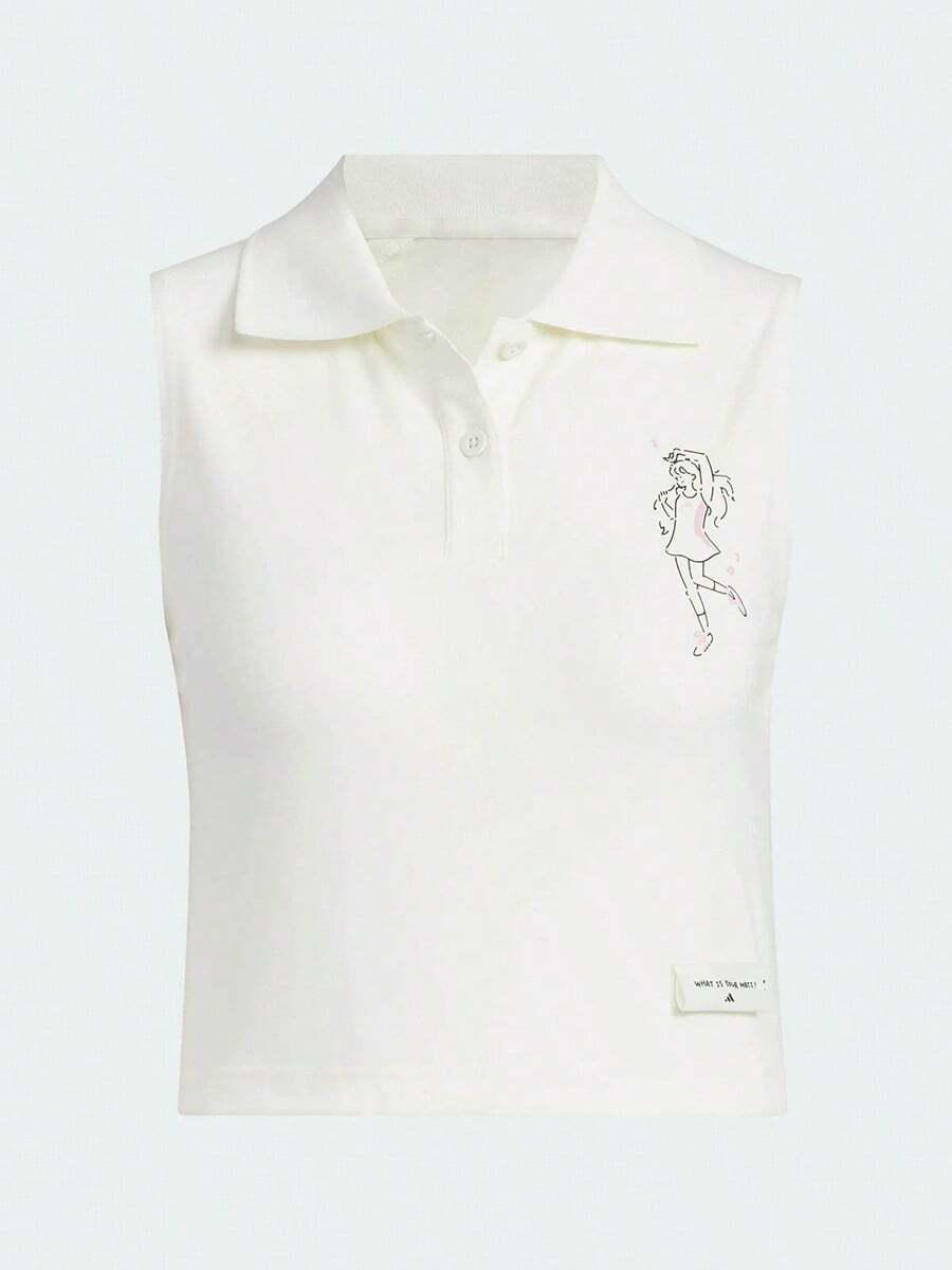Adidas Small Size Spring/Summer Women's Cute Short Athletic Tank Top, Fitted Sleeveless Polo Neck Vest JP0722 - White - View 1
