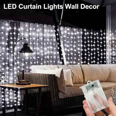 電池供電 LED 燈簾，暖白色/冷白色/多色/粉色仙女串燈，適用於臥室、牆面、婚禮、聖誕節、派對、宿舍、居家裝飾掛簾燈