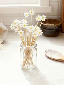 1/50/100pcs White Daisy Decorative Picks, Suitable For Fruit, Dessert, Snack And Cocktail Decoration, Applicable For Daily Home (Tableware) And Party (Dessert Table, Cocktail Party) - Multicolor - View 5