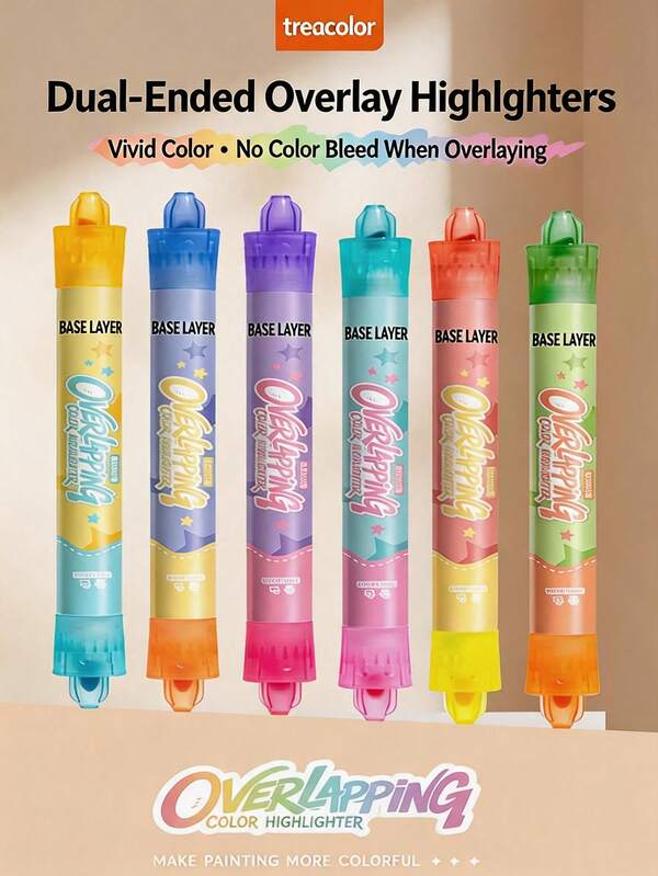 1 Set Isi 6 Buah Stabilo Warna Asli yang Dapat Dihapus, Pena Fluorescent Ujung Ganda untuk Garis Luar, Set Pena Stabilo yang Dapat Dihapus untuk Catatan Siswa, Kembali ke Sekolah