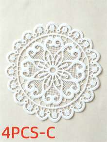 4 Pcs White Hand-Hooked Embroidery Cup Mats – Circular, Open-Work Lace Designs; Suitable As Coffee Cup Mats, Lace Table Runners, Vase Pads, And For Decorating Tables At Weddings, Birthdays, Parties, As Well As For Home And Kitchen Use Or As Gifts. - Multicolor - View 9