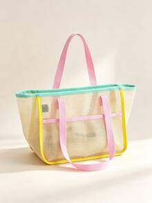 XD Candy Color Mesh Handbag For Teen Girls, Travel Tote Bag, Makeup Organizer Bag, Large Capacity Hollow Mesh Handbag, Suitable For Girls' Outdoor Travel And Vacation - Multicolor - View 9