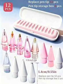 8/12pcs Upgraded Replacement Pen Tips, Compatible With Pencil Pro, Apple 2nd/1st Gen USB-C And Crayon Digital Pens, Includes Storage Box And Needle-Shaped Tips, Pro Pen Set - Multicolor - View 1