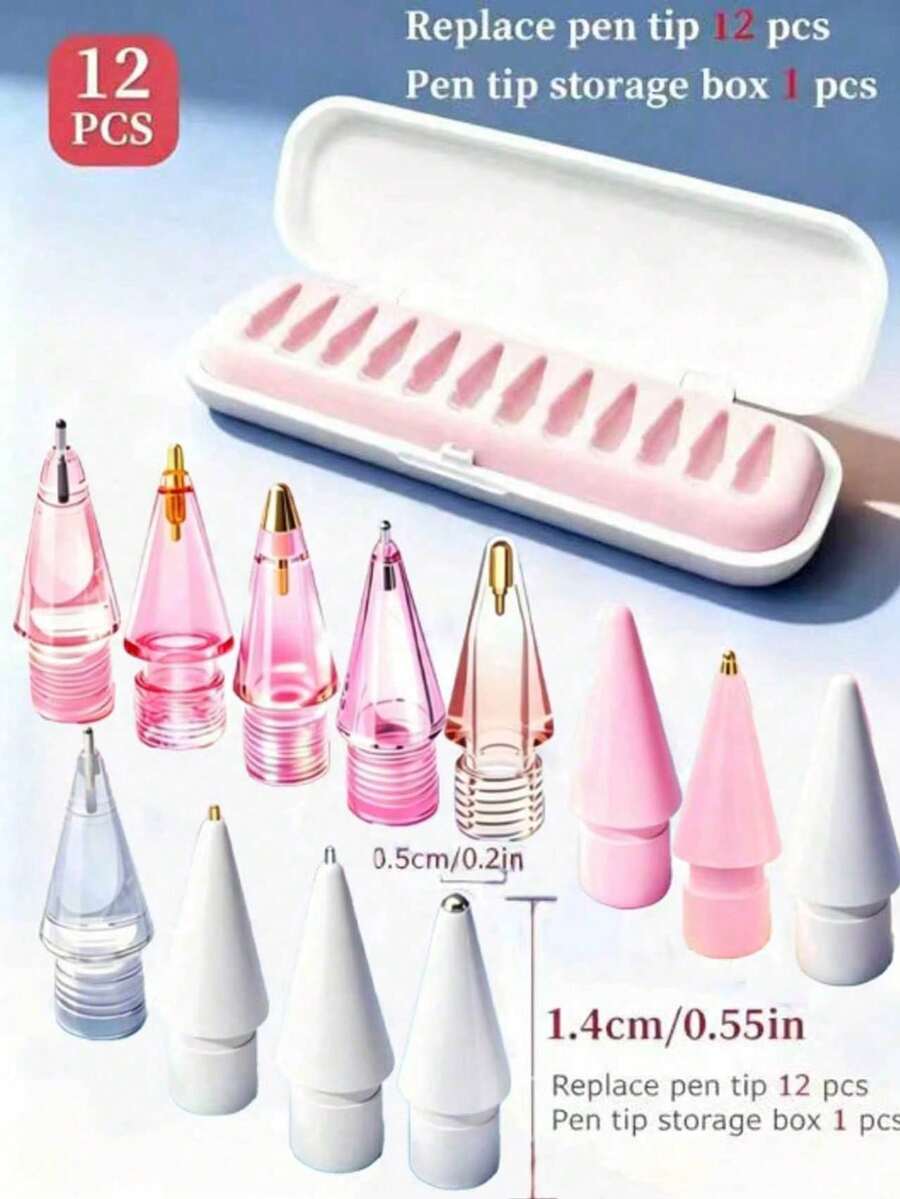 8/12pcs Upgraded Replacement Pen Tips, Compatible With Pencil Pro, Apple 2nd/1st Gen USB-C And Crayon Digital Pens, Includes Storage Box And Needle-Shaped Tips, Pro Pen Set - Multicolor - View 1