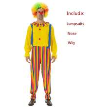 Halloween Adult Unisex Funny Circus Clown Jumpsuit Carnival Party Cosplay Costume Dress Sets Include Wig Nose - Multicolor - View 8