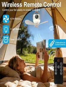 1pc Portable Remote Control Hanging Fan With Light, USB Type-C Recharge Silent Tent Ceiling Fan Adjustable Speed Timing For Camping Dorm Travel - 1 - View 3