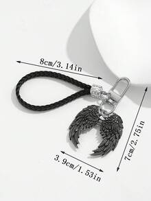 1pc Fashionable European & American Vintage Personalized Angel Wing Shaped Keychain Bag Charm Accessory, Suitable For Men & Women Car Key Bag Pendant Decoration - Antique Silver - View 2
