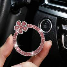 1 pieza Pegatina decorativa de botón de arranque de un toque para coche con flor de 5 pétalos de cristal de strass, forma de flor linda, decoración interior de coche, pegatina popular de cubierta de botón de arranque de un toque, adecuada para modelos de encendido con llave y arranque con perilla - multicolor - Ver 4