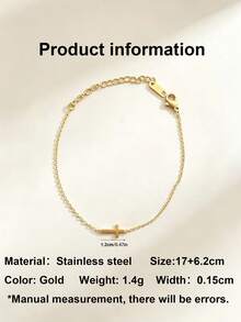 1pc Stainless Steel Non-Fading Gold Cross Delicate Versatile Women's Bracelet - Gold - View 4