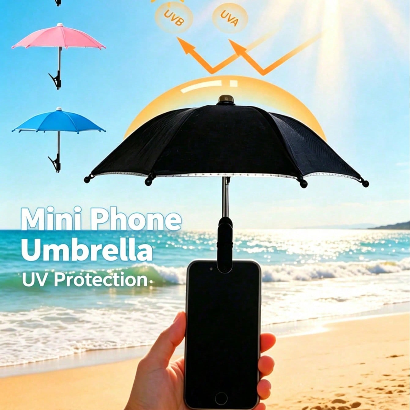 1 Portable Phone Clip Sunshade, Waterproof Anti-Glare Mini UV Protection Umbrella With Phone Stand, Lightweight Rainproof Sun Protection For Phones, Essential Accessory For Outdoor Travel, Camping, Fitness, Study, And Vacation