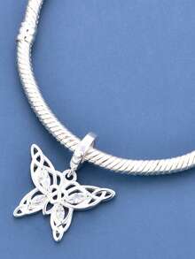 1pc Sweet Girl Colorful Oil Drop Butterfly Pendant Silver Jewelry Beaded Hollow Celtic Knot Rhinestone Glitter Gradient Blue Pink Butterfly Charm Handmade DIY Bracelet Loose Beads Romantic Gift For Girlfriend Best Friend Birthday Anniversary - Multicolor - View 6