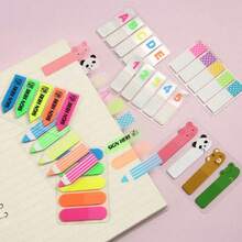5pcs Colorful Fluorescent Index Tabs Cartoon Animal Letter Number Page Divider PET Writable Sticky Notes Notebook Classification Labels Bookmark Indicator Stickers Student Stationery Back To School Essentials - one-size - View 1