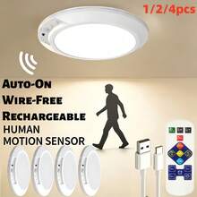 MAIBAFANG USB-C Rechargeable Magnetic Motion Sensor Ceiling Light, Battery Operated Dimmable 3 Color LED Closet Light With Remote Control Auto Motion Activated Lamp For Laundry Room Shed Hallway - White - View 2