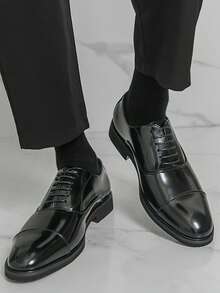 Men's Business Thick Sole Formal Loafers, PU Leather Shoes For Daily Wear And Parties - Black - View 4