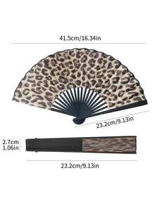 Foldable Bamboo Handle Hand Fan, Fabric Fan Surface, Leopard Print Pattern, Suitable For Party, Wedding, Wall Decor, Gift - Folding Fan - View 4