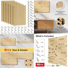 Bamboo Pegboard Organizer Set, 6 Panels 16"X12" With 48 Hooks -Friendly Wall Mounted Storage Rack For Tools, Crafts And Office Natural Bamboo Pegboard System With Accessories - Natural Bamboo - View 2