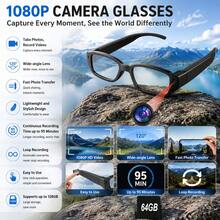 Smart Glasses, Smart Glasses With A Camera, High-Definition Video Glasses, 1080P HD Smart Glasses, Wearable Video Glasses, 90-Minute Battery Life, 75° Wide-Angle, 64GB Memory Card, For Sports And Meetings, Dashcam, Thanksgiving Gift - Black - View 11