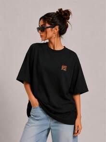 BRZ Collection Oversize Unisex Cat And Dog Selfie T-Shirt - Black - View 2